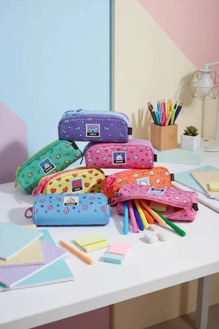 BT21 Lisanslı 21 Cm Büyük Fermuarlı Kalemlik – Geniş Hacimli 7 Farklı Model