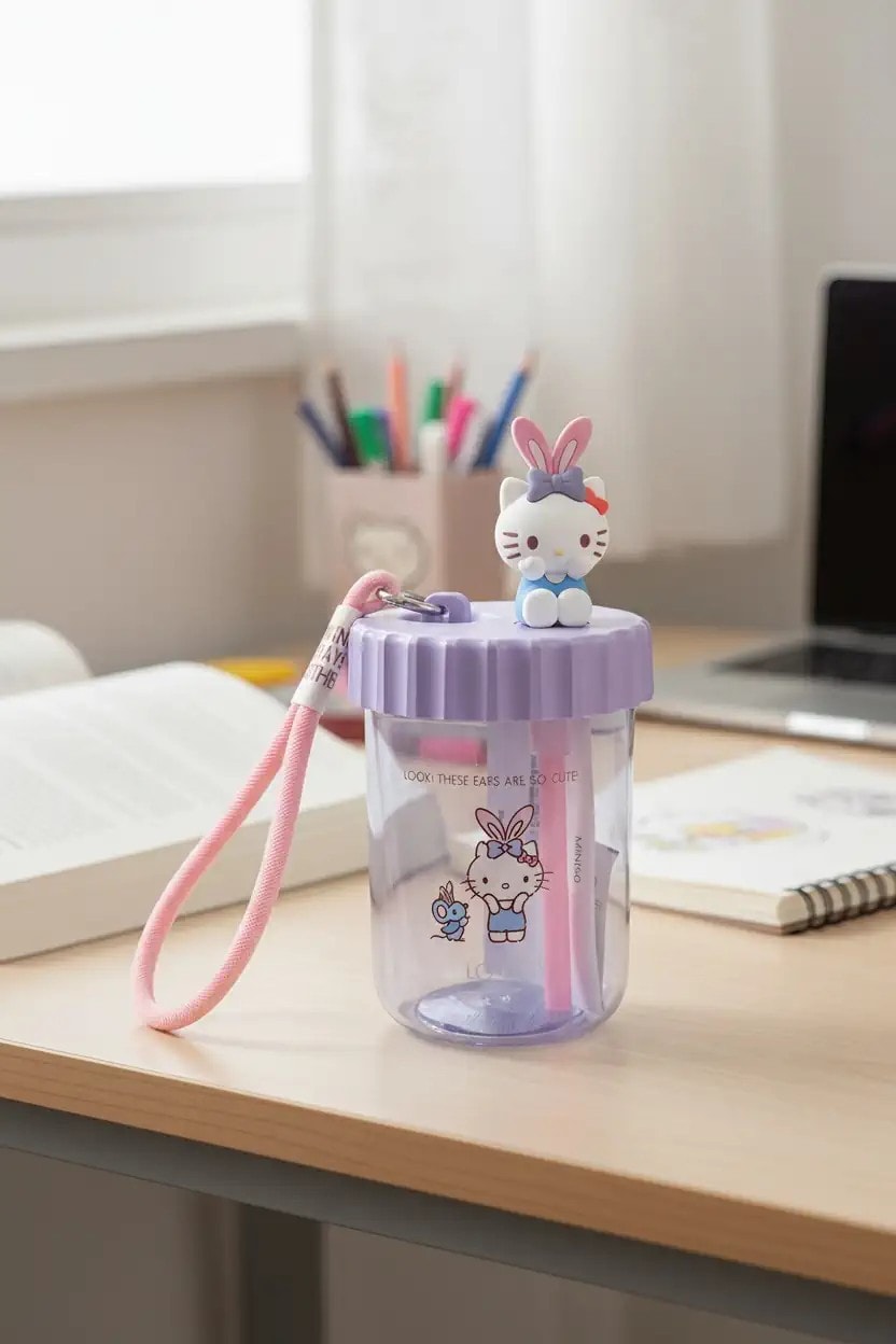Sanrio Lisanslı Pipetli ve Askılı Plastik Şişe (520mL)