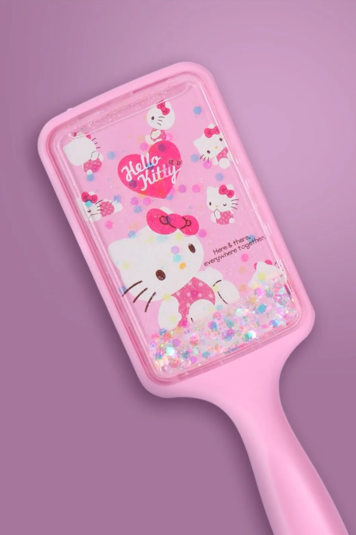Sanrio Lisanslı Pembe Serisi Simli Yastıklı Saç Fırçası (Hello Kitty)