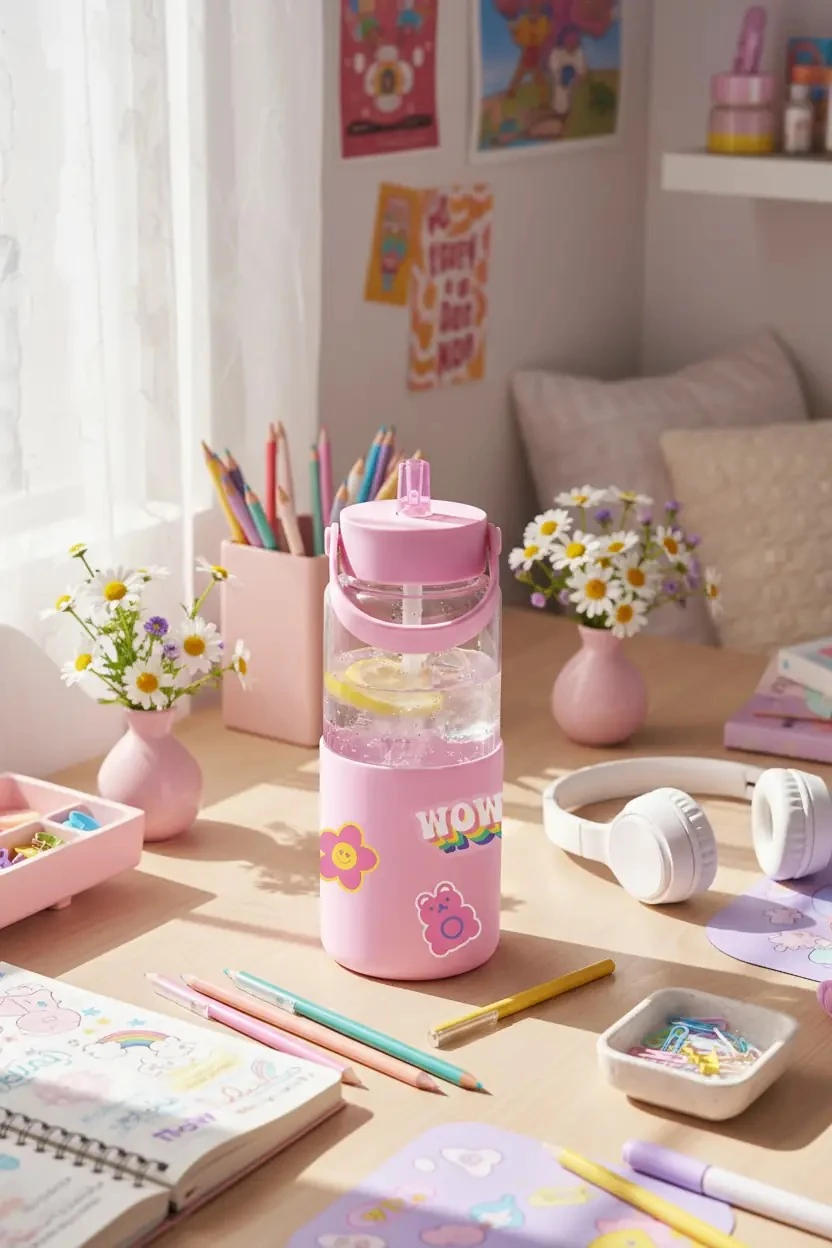 DIY Serisi Saplı Plastik Şişe 1100 mL (Pembe)