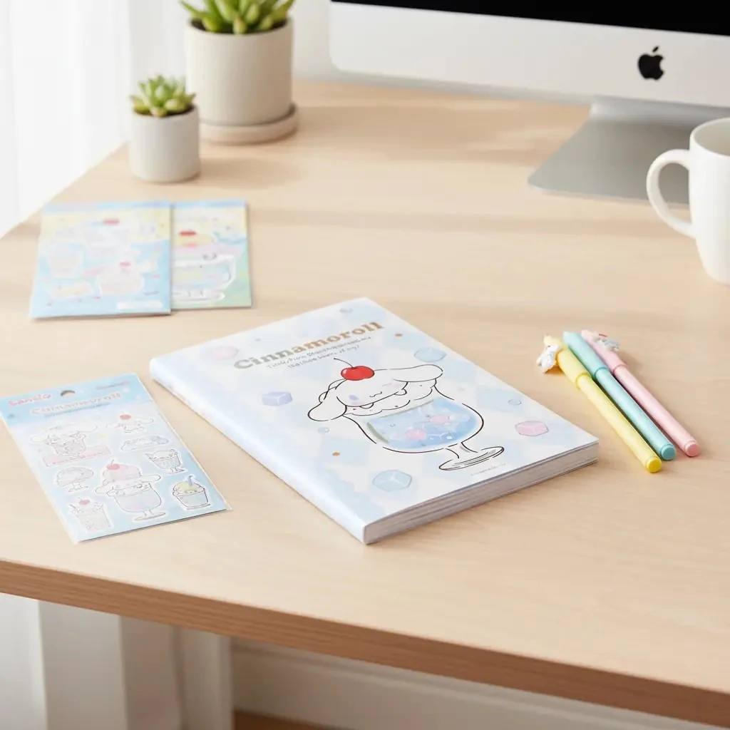 Sanrio Lisanslı Cinnamoroll Renkli Yaz Serisi EVA Kapaklı Çizgili Not Defteri – A5 Boyut 104 Sayfa