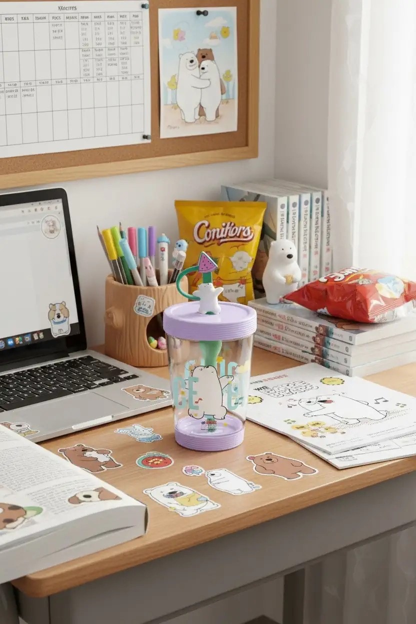 We Bare Bears Lisanslı Omuz Askılı Plastik Şişe (535ML) - Kutup Ayısı