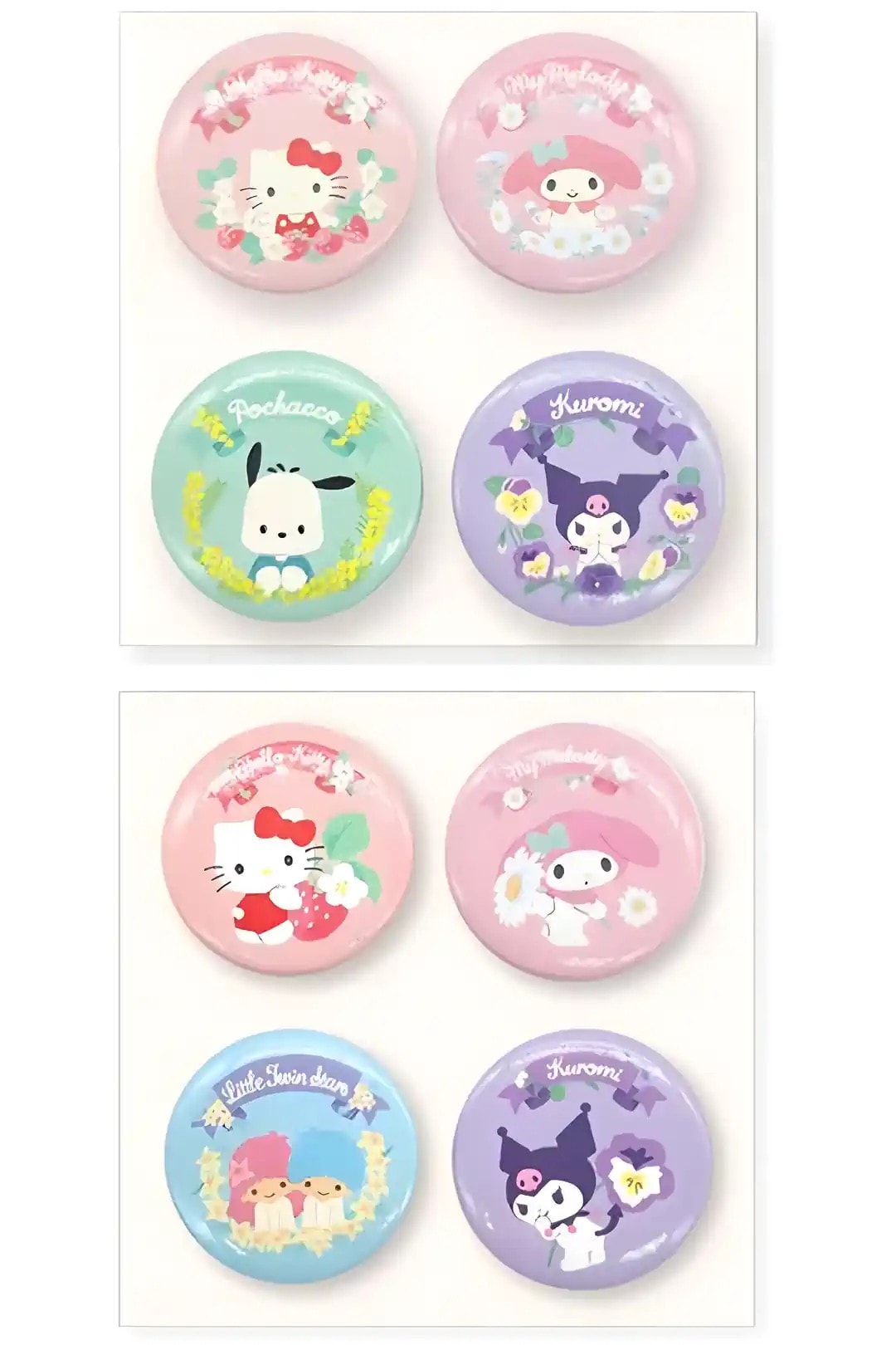 Sanrio Lisanslı Metal 4'lü Rozet Seti - Kuromi - Hello Kitty  - My Melody