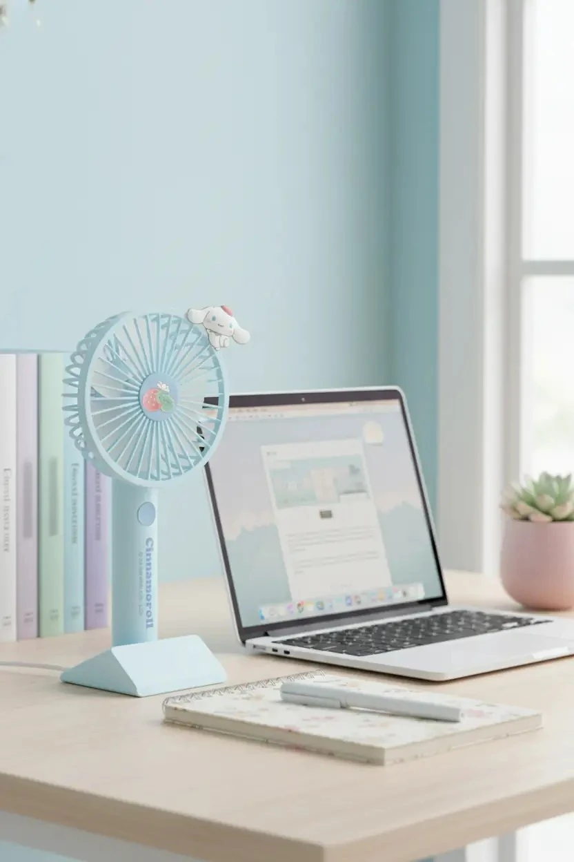 Sanrio Lisanslı Cinnamoroll Mini El Vantilatörü – Taşınabilir Şarjlı Serinletici 20 Cm