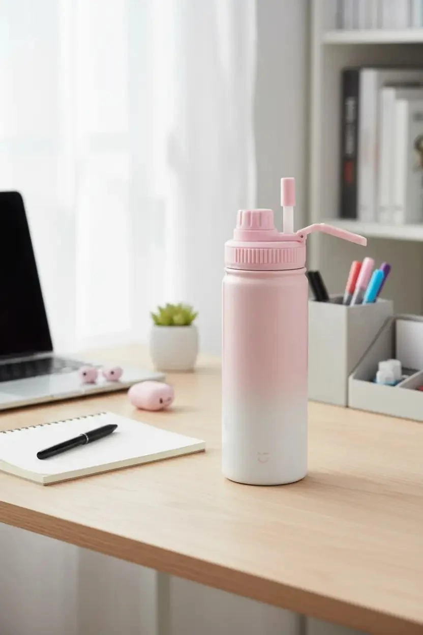 Miniso Lisanslı Sakura Serisi Pembe Çift Cidarlı Tutacaklı Çelik Matara 550 Ml