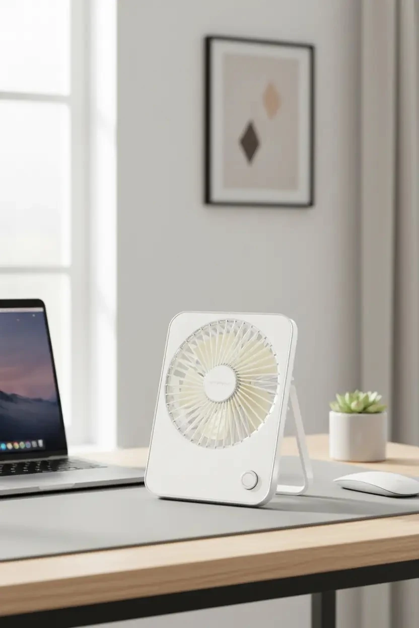 Makaron Serisi Katlanabilir Mini Fan Beyaz – Şarj Edilebilir Taşınabilir Fan 17,8 Cm