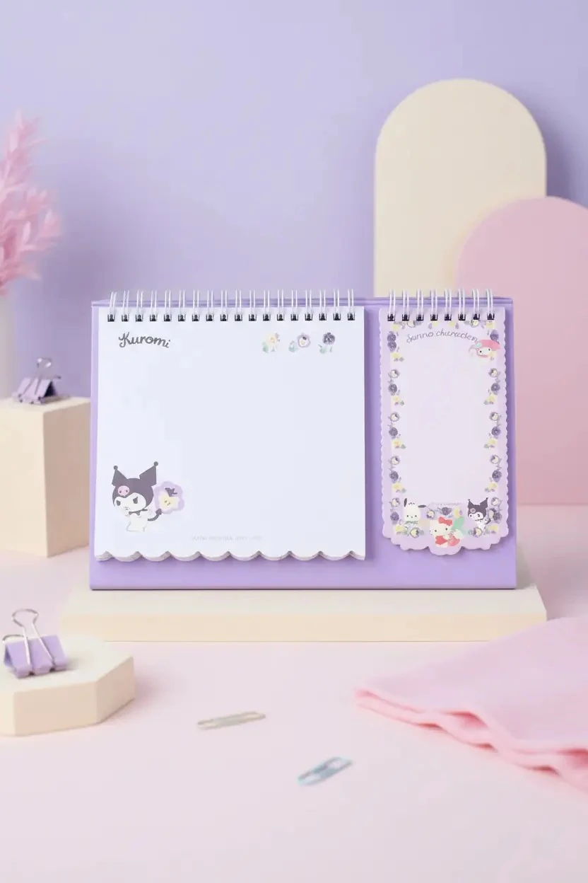 Sanrio Lisanslı Telli Not Defteri Mor – 80 Yaprak Spiral Kapaklı Kuromi ve Hello Kitty Defteri