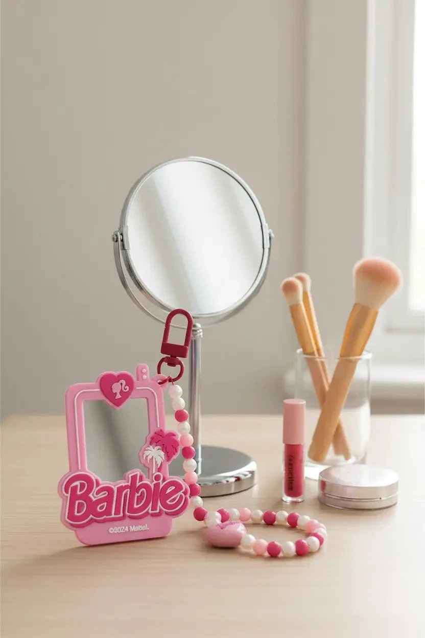 Barbie Lisanslı Pembe Serisi Kompakt Ayna Anahtarlık