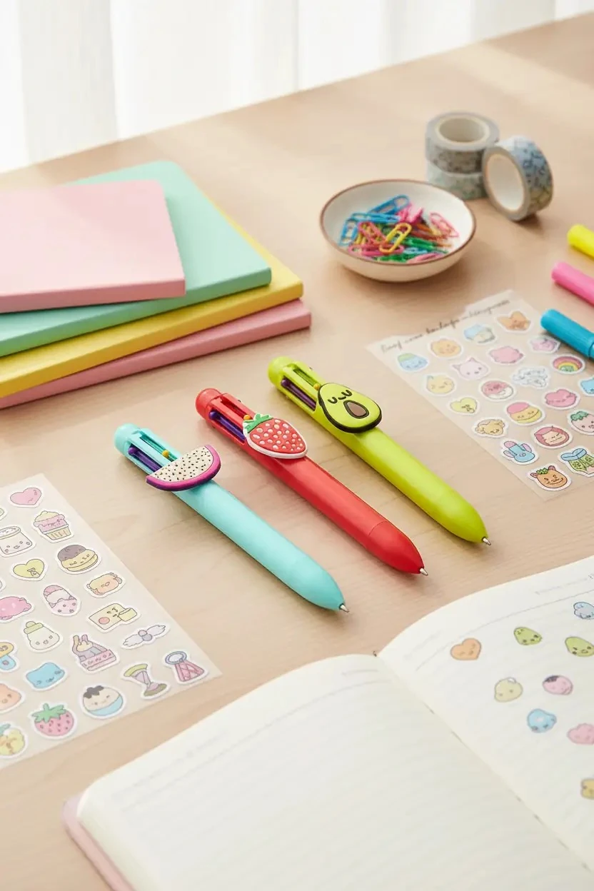 Miniso Lisanslı Meyve Figürlü 6 Renkli Çoklu Tükenmez Kalem – Eğlenceli Tasarım Not Alma Kalemi 14 Cm