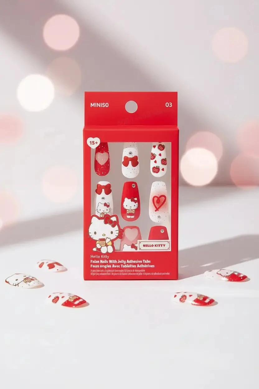 Sanrio Lisanslı Hello Kitty Jel Yapışkanlı Takma Tırnak – Pratik Şık Tasarım Model 03
