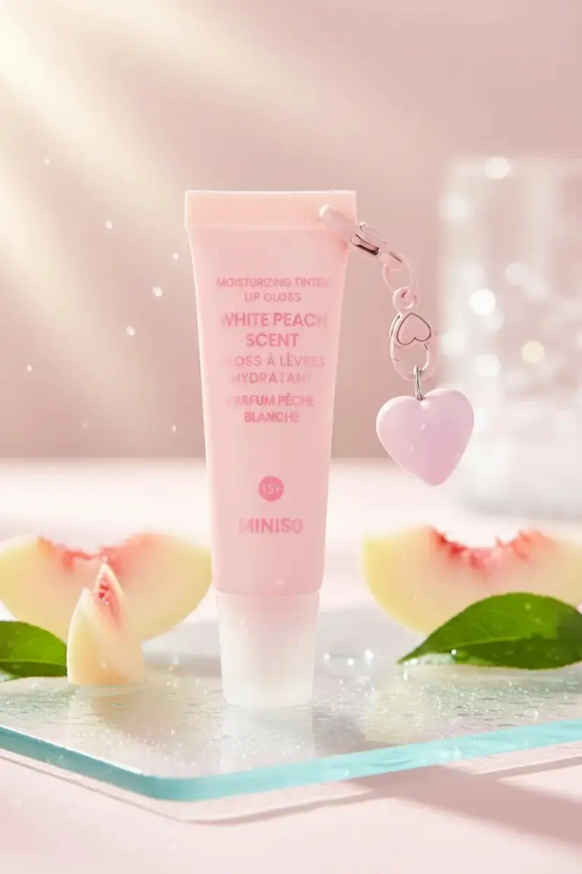 MINISO Lisanslı Nemlendirici Renkli Dudak Parlatıcısı – Şeftali Kokulu – Beyaz