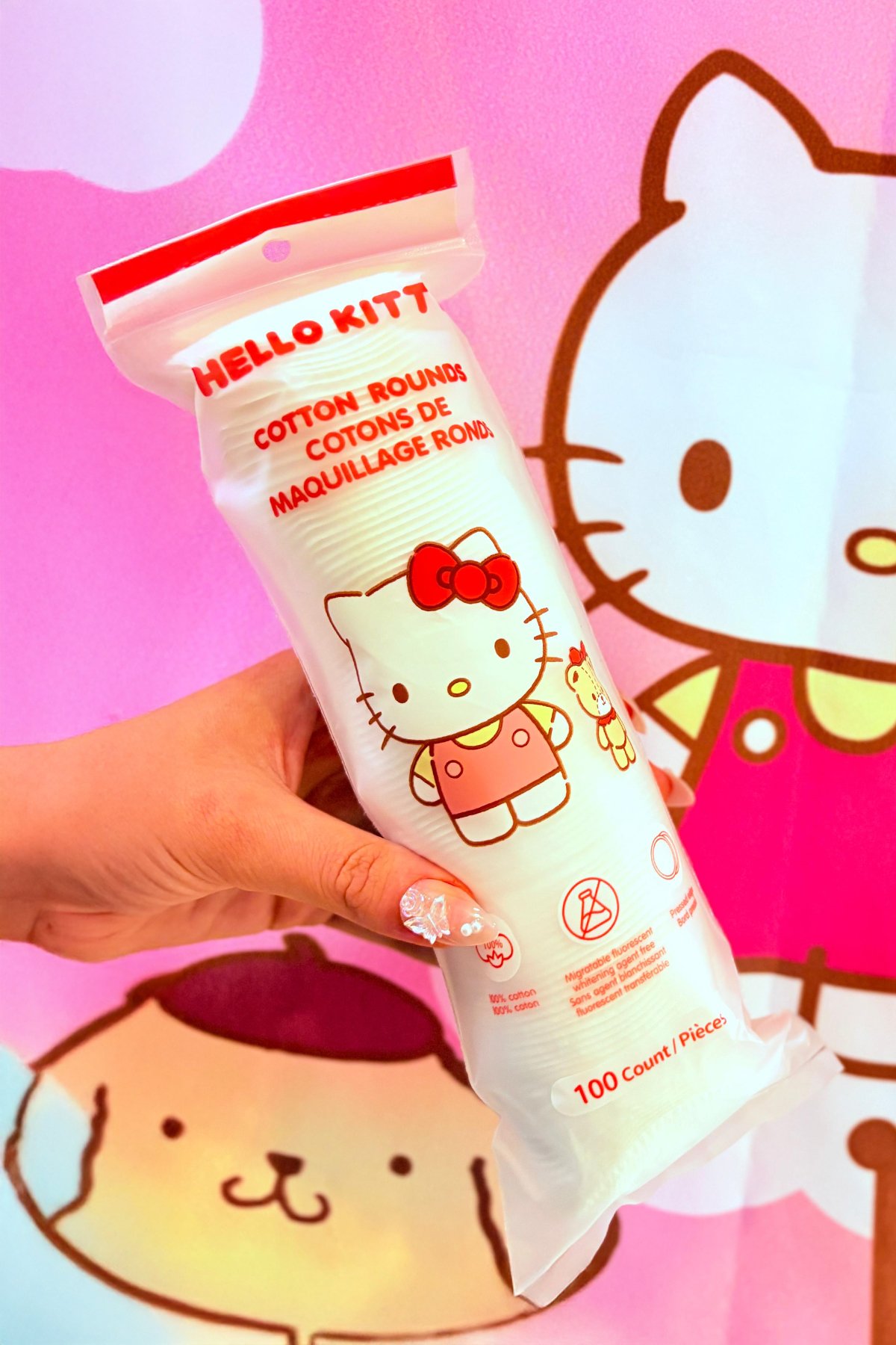 Sanrio Lisanslı Hello Kitty Yuvarlak Makyaj Temizleme Pamuğu