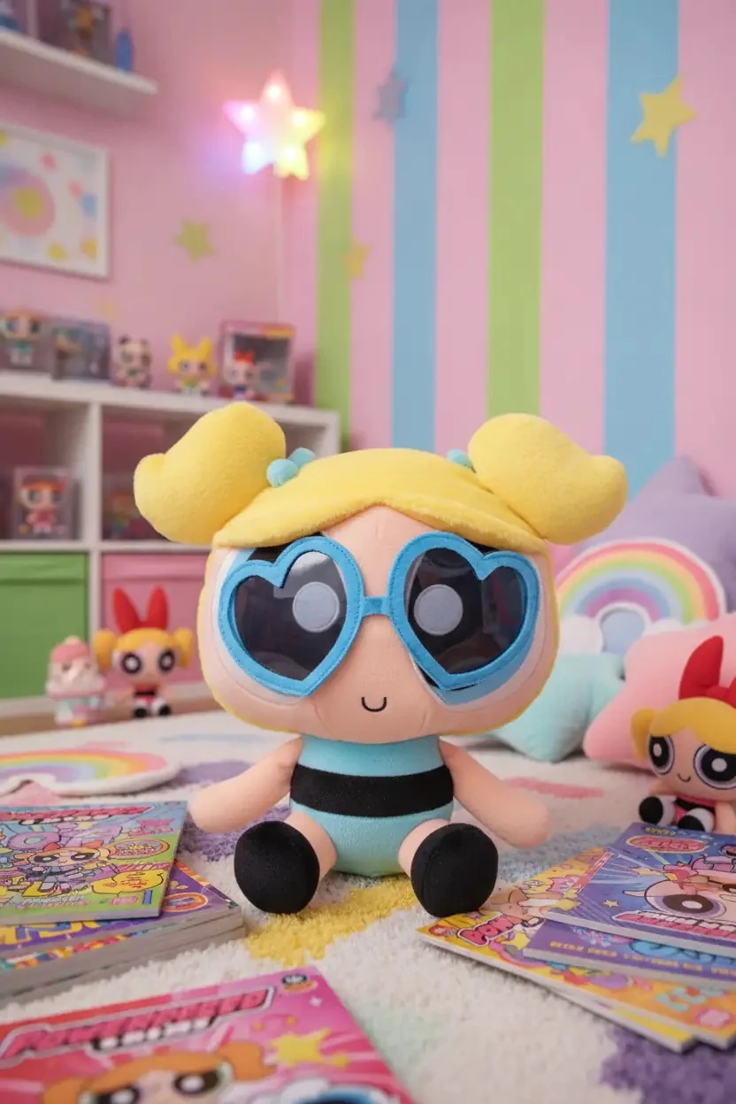 Powerpuff Girls Lisanslı Bubbles Güneş Gözlüklü Peluş Oyuncak – Oturan 25 Cm