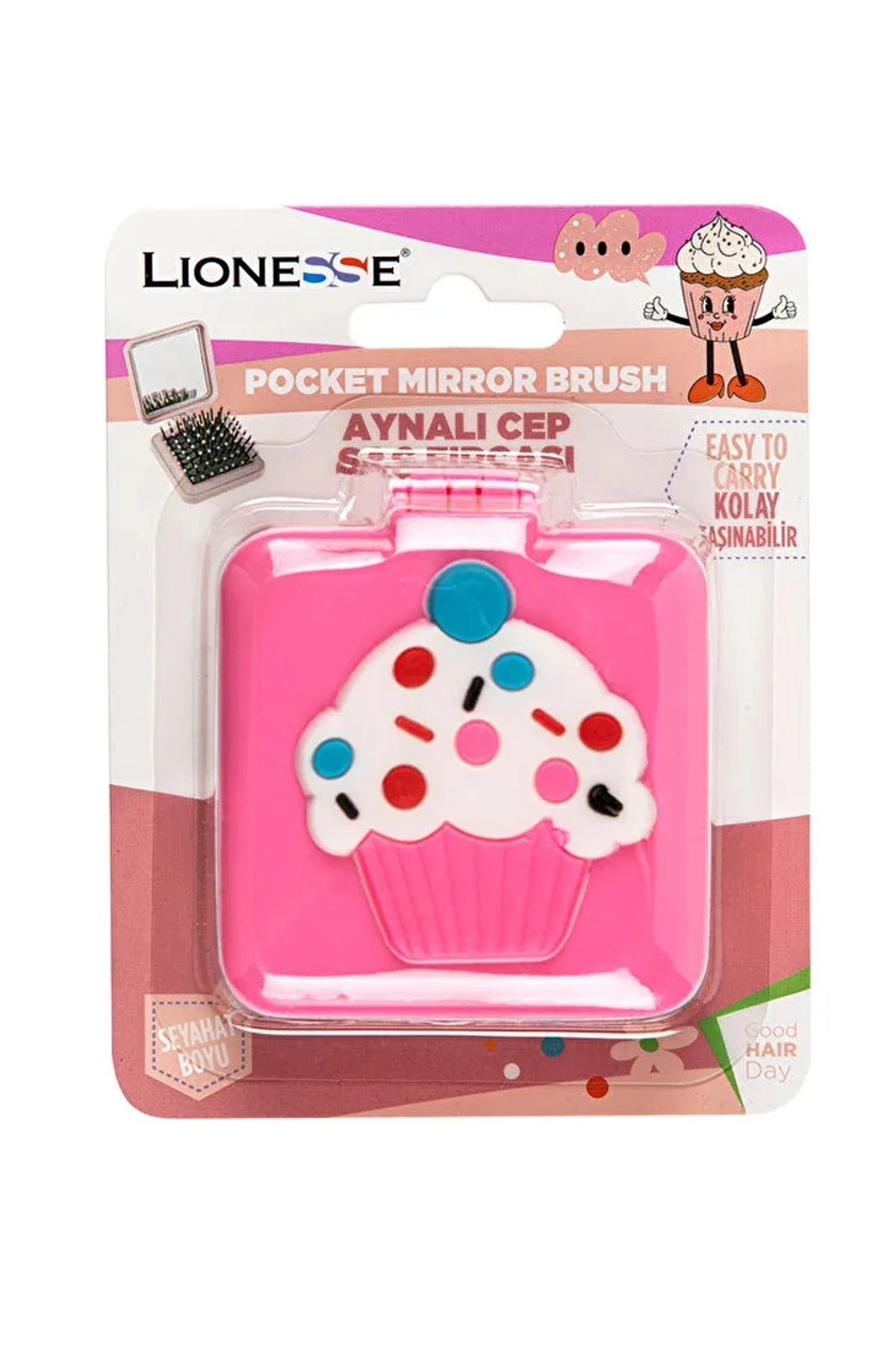 Lionesse Cupcake Figürlü Aynalı Seyahat Saç Fırçası