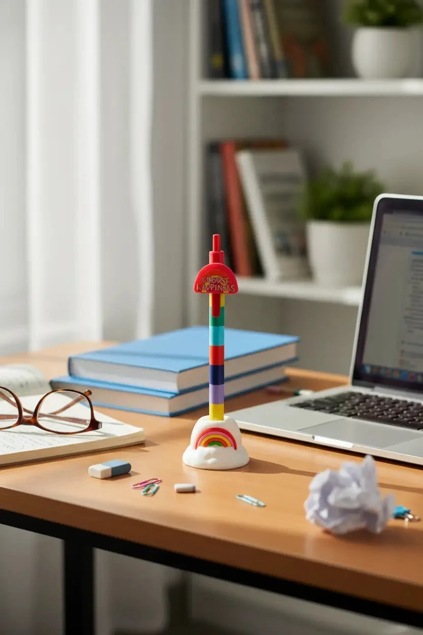 Miniso Lisanslı Yaz Renkleri Serisi Standlı Tükenmez Kalem - Masaüstü Dekoratif Kalem 14,5 cm