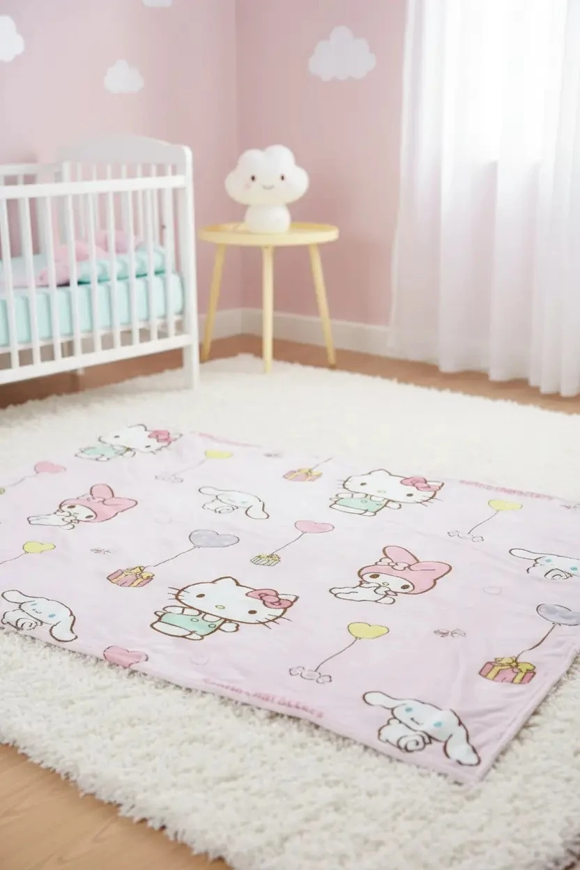 Sanrio Lisanslı Hello Kitty Desenli Battaniye – Tam Desenli Yumuşacık Koltuk Yatak Örtüsü