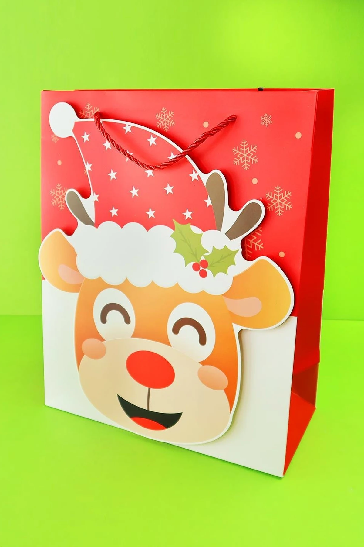 Yılbaşı Desenli Karton Çanta 32x26 Cm