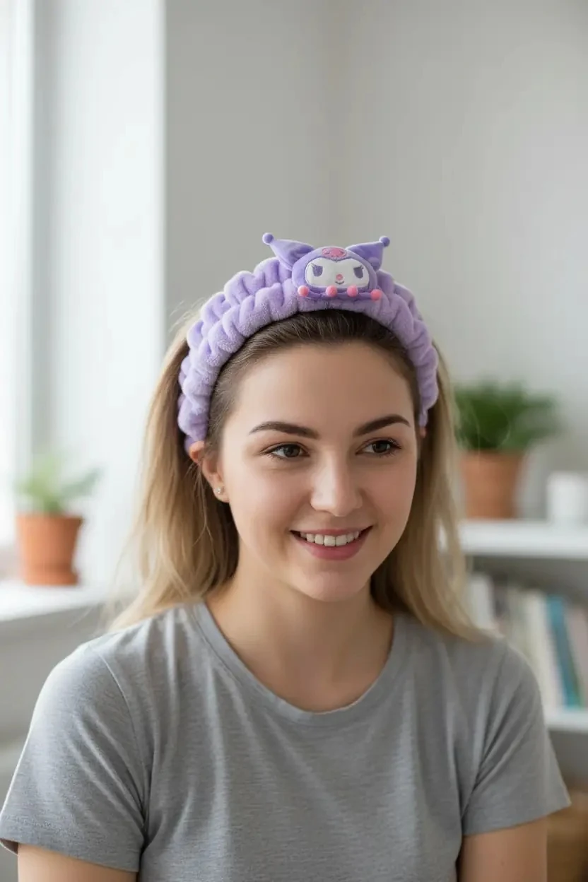 Sanrio Lisanslı Kuromi Kabarık Peluş Saç Bandı