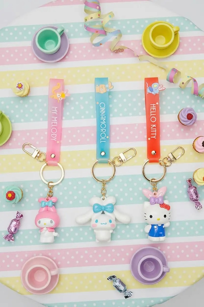 Sanrio Lisanslı  Fiyonk Serisi  Anahtarlık - Hello Kitty - Cinnamoroll - My Melody