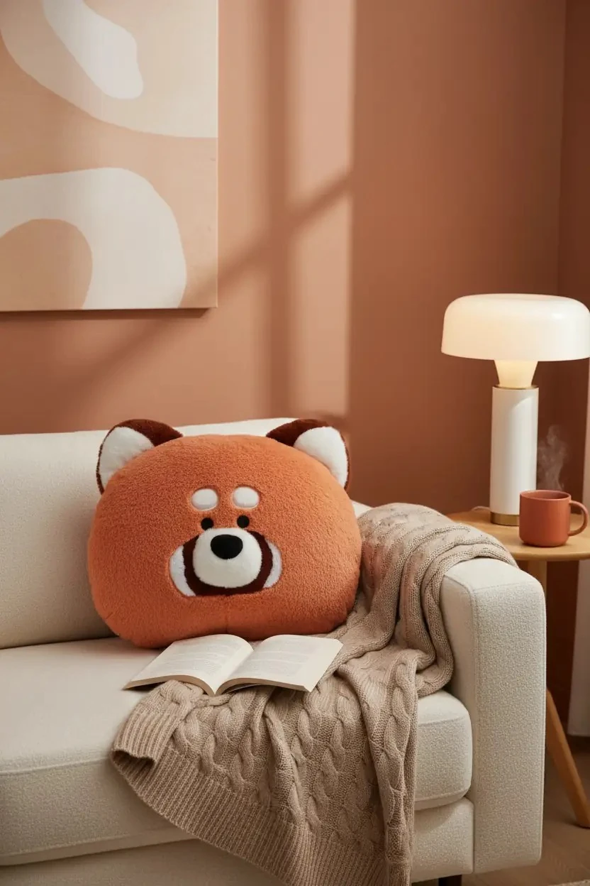 Miniso Lisanslı Gift Bear Chubby Kızıl Panda Yastık – Büyük Başlı 38 Cm