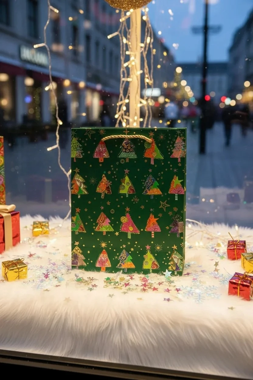  Yılbaşı Yıldızlı Karton Çanta 23x18 Cm