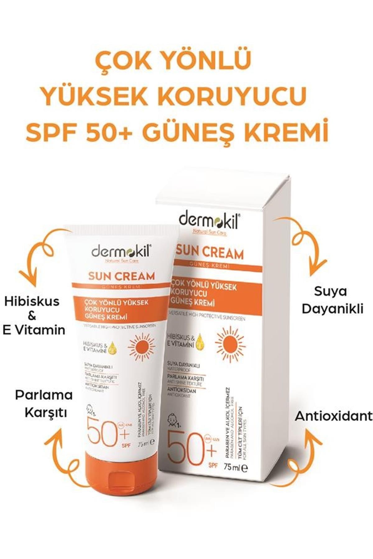 Dermokil Sun Cream-Çok Yönlü Yüksek Koruyucu Güneş Kremi50 Spf 75 Ml