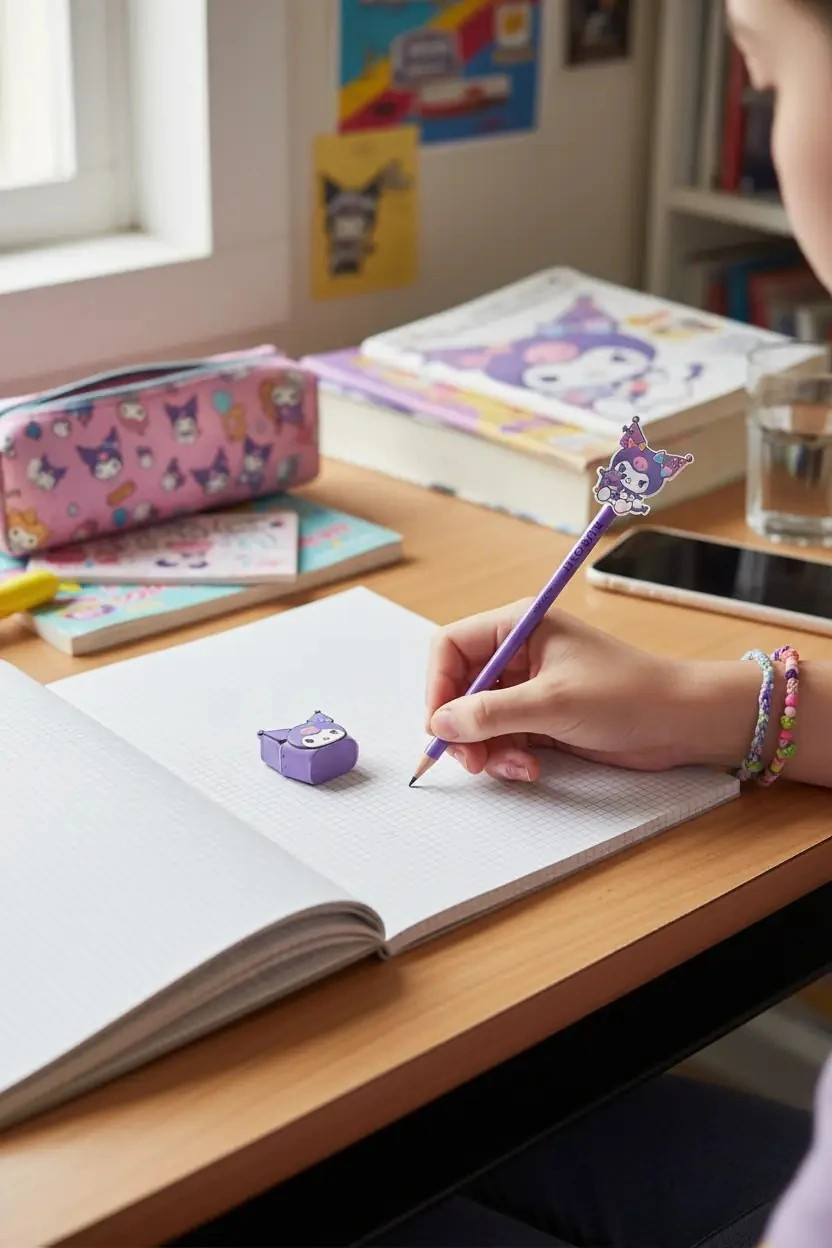 Sanrio Lisanslı Kuromi Kalem Ve Silgi Seti – Okul & Ofis İçin Şık Kırtasiye