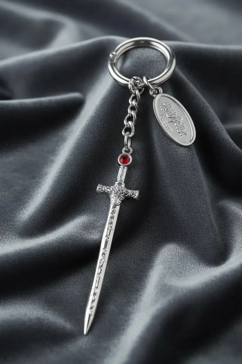 Harry Potter Lisanslı Gryffindor Kılıcı Hortkuluk Anahtarlık – Metal Çinko Alaşım Taşlı 13,4 Cm