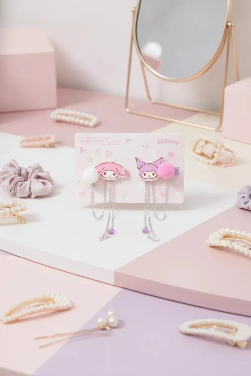 Hello Kitty Lisanslı Zincir Saç Tokası (2 Adet) – Sallantılı & Modern Tasarım