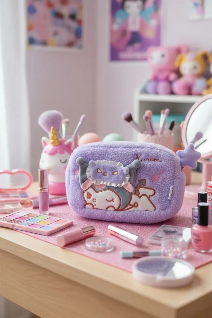 Sanrio Lisanslı Peluş Kozmetik Çantası - Kuromi