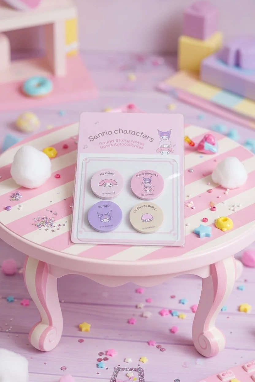 Sanrio Lisanslı Stacking Fun Serisi Yuvarlak Yapışkan Mini Notlar (4*20 Yaprak, Sanrio Karakterleri)