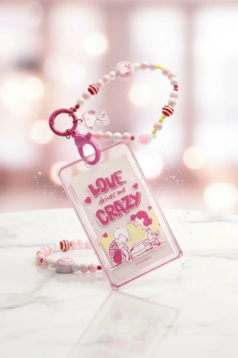 Snoopy Lisanslı Pembe Serisi Boncuklu Kartlık – Şık ve Pratik Kart Taşıyıcı 15 Cm