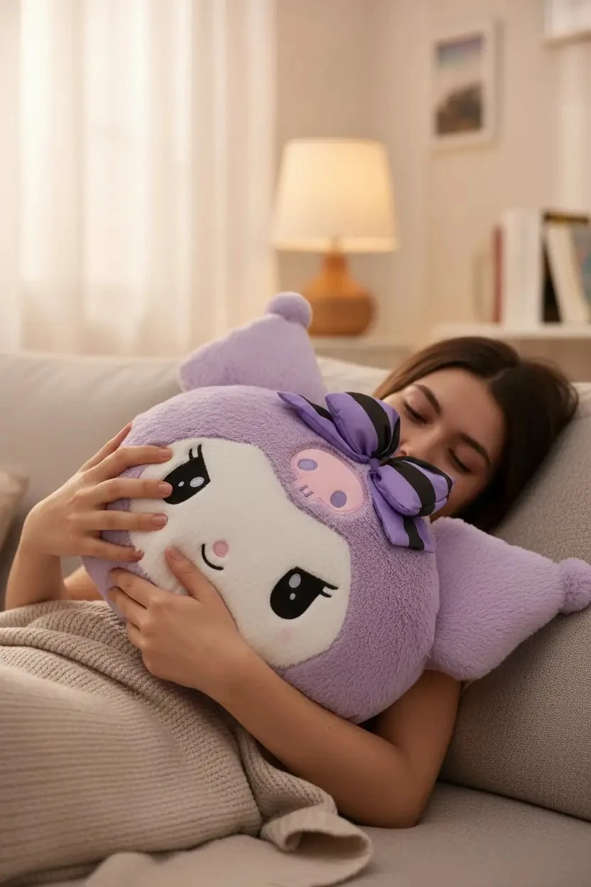 Sanrio Lisanslı Kuromi Yastık 40 Cm – Mor Şekilli Yumuşak Dekoratif