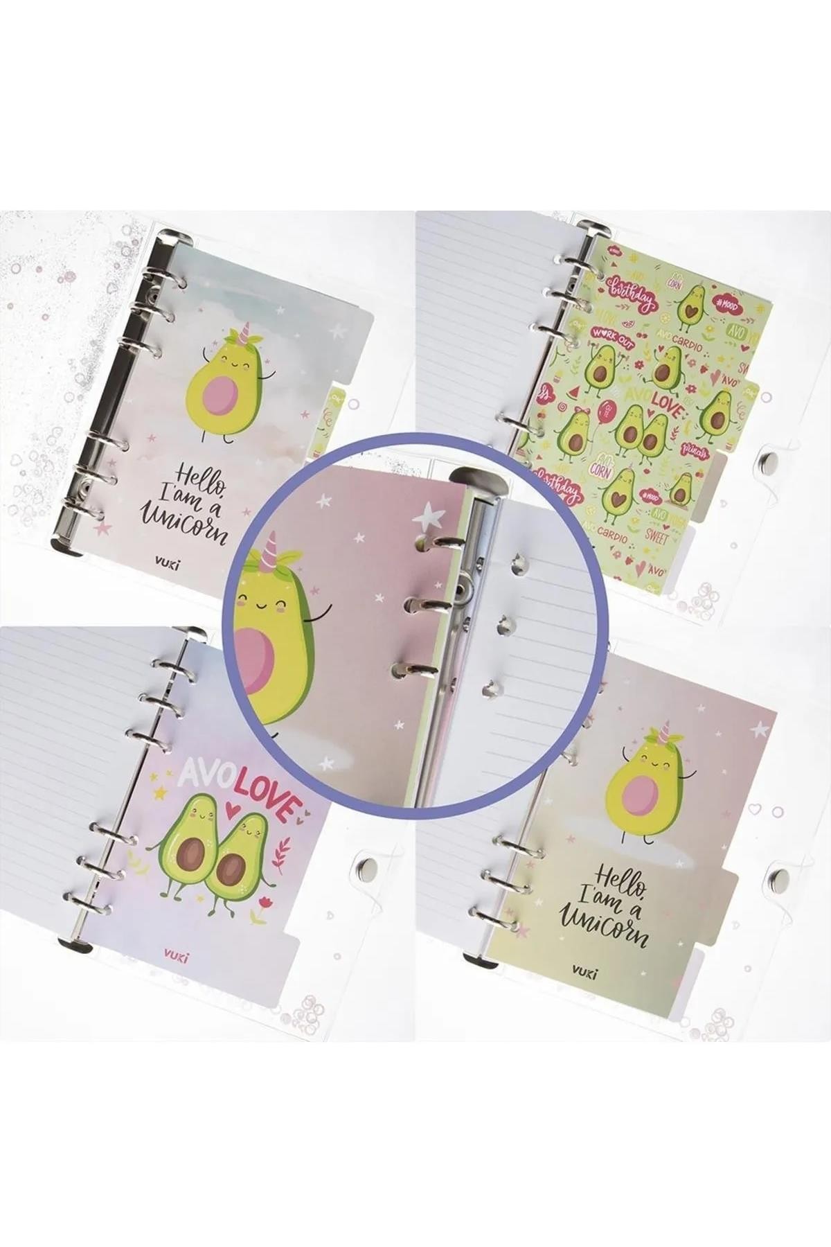 Vuki - Mekanizmalı Simli Ve Sulu Kapaklı Avokado Desenli Çizgili Defter
