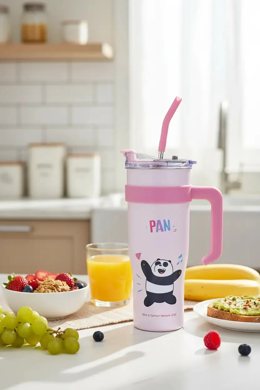 We Bare Bears Lisanslı Cidarlı Kulplu Çelik Bardak 1.6 L - Panda Tasarımlı Dev İçecek Arkadaşı