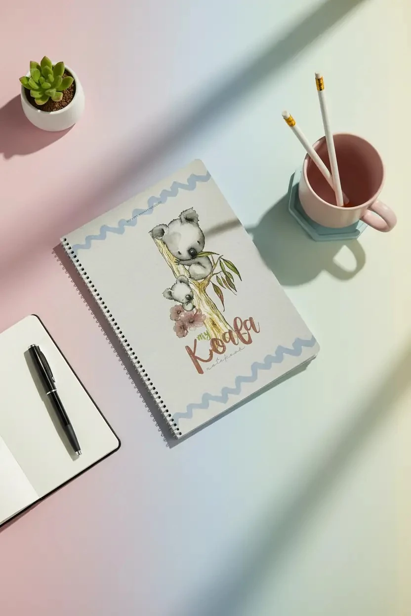 Gıpta Koala Karton Kapaklı Spiralli Defter – 80 Yaprak Kareli Sevimli Desenli A4 Defter 30 CM