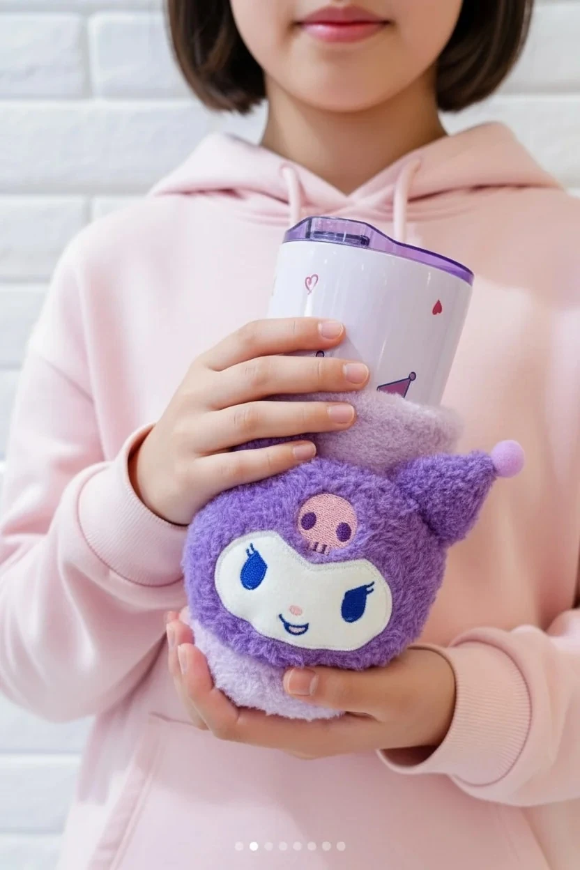 Sanrio Lisanslı Kuromi Paslanmaz Çelik Bardak (Dekoratif Kılıflı) 550 mL