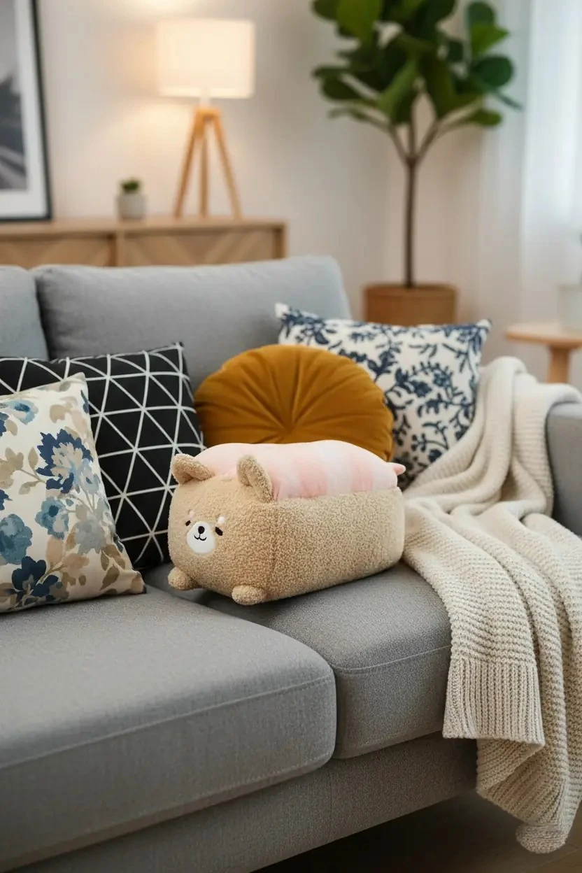 Miniso Lisanslı Sushi Serisi Pirinç Topu Peluş Oyuncak 35 cm - Shiba Inu Tasarımlı Yumuşak Dekoratif Peluş