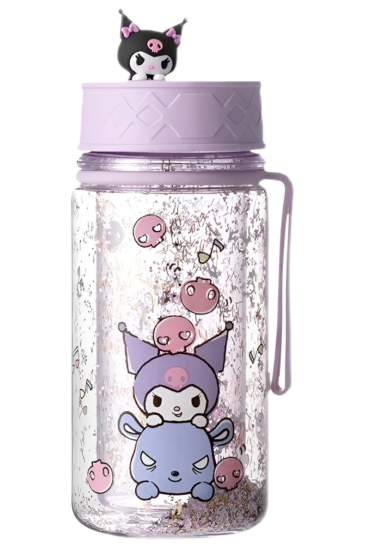 Sanrio Lisanslı Askılı Simli Plastik Şişe (300ml) - Kuromi - Cinnamoroll -  Pompompurin