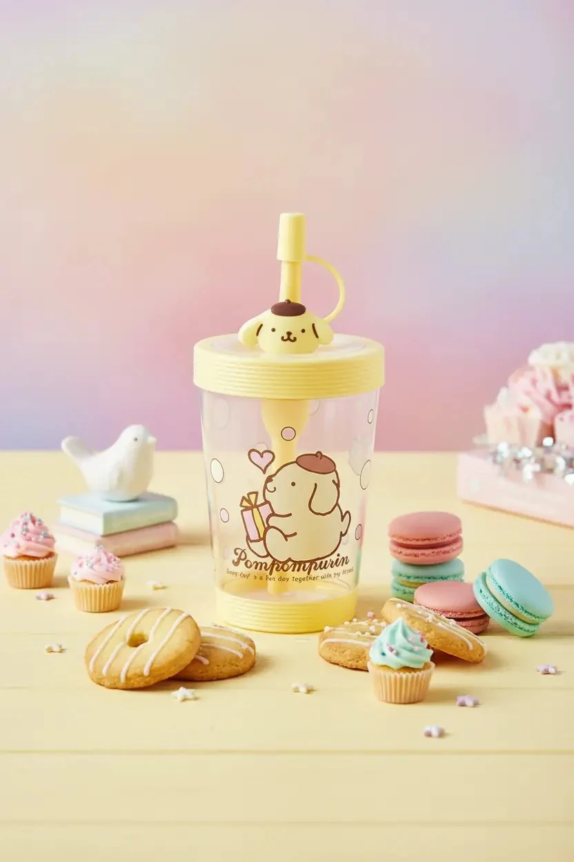 Sanrio Lisanslı Pipetli Plastik Şişe (535Ml) - Pompompurin
