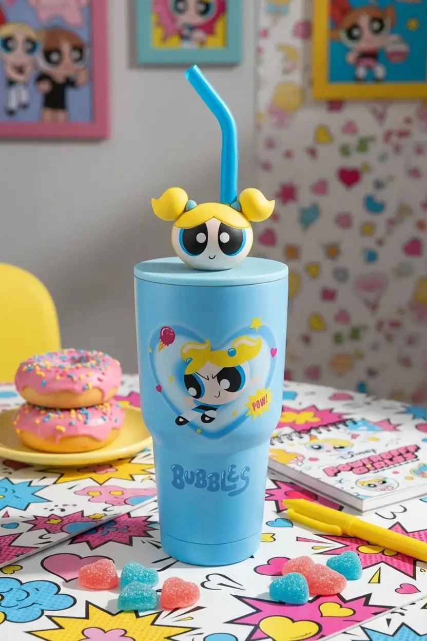 Disney Lisanslı Powerpuff Girls Pipetli Çelik Termos 900 Ml – 304 Paslanmaz