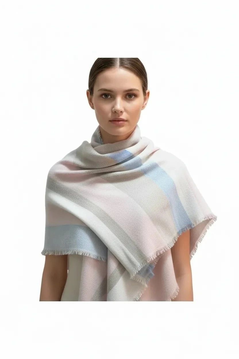 Yumuşak Dokulu Karma Çizgili Bebe Mavi Pembe Kalın Omuz Şalı