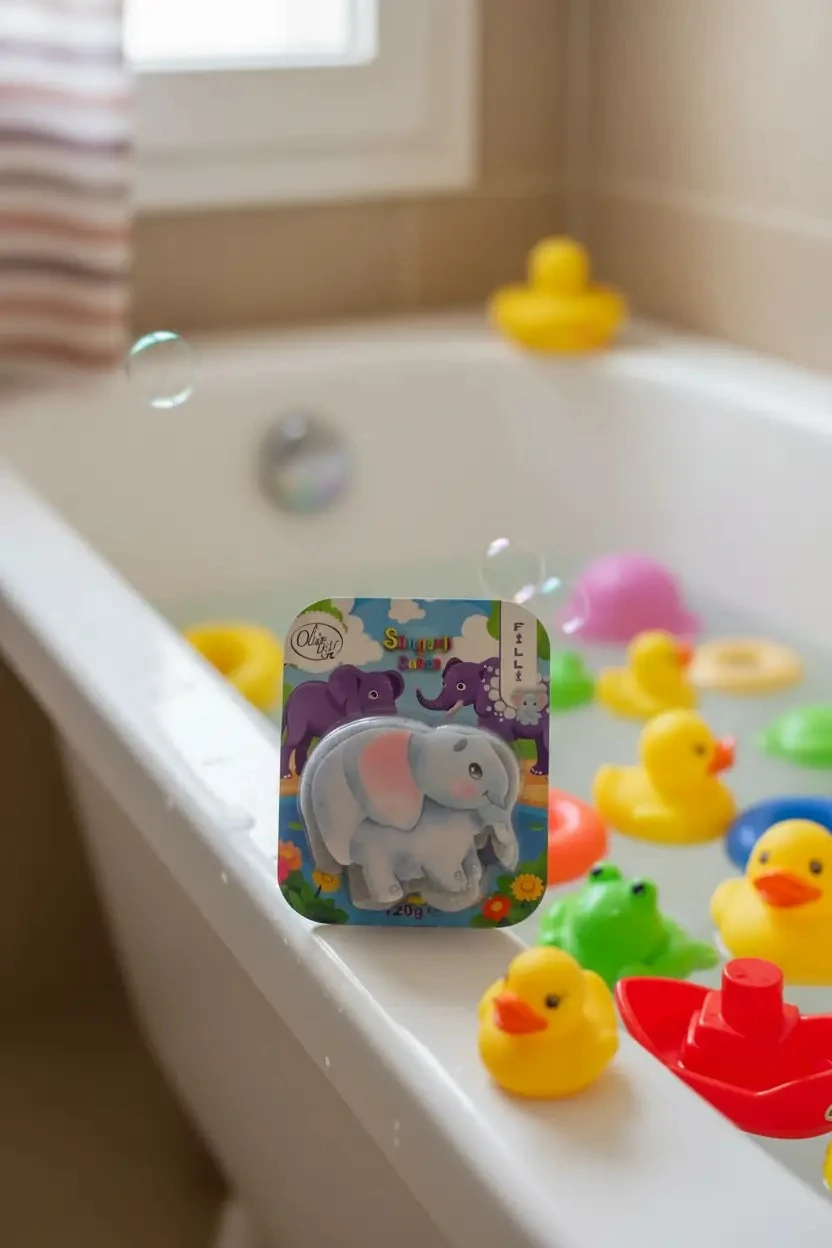 Fil Figürlü Süngerli Sabun – 2’si 1 Arada Yumuşak Dokulu Eğlenceli Banyo Süngeri