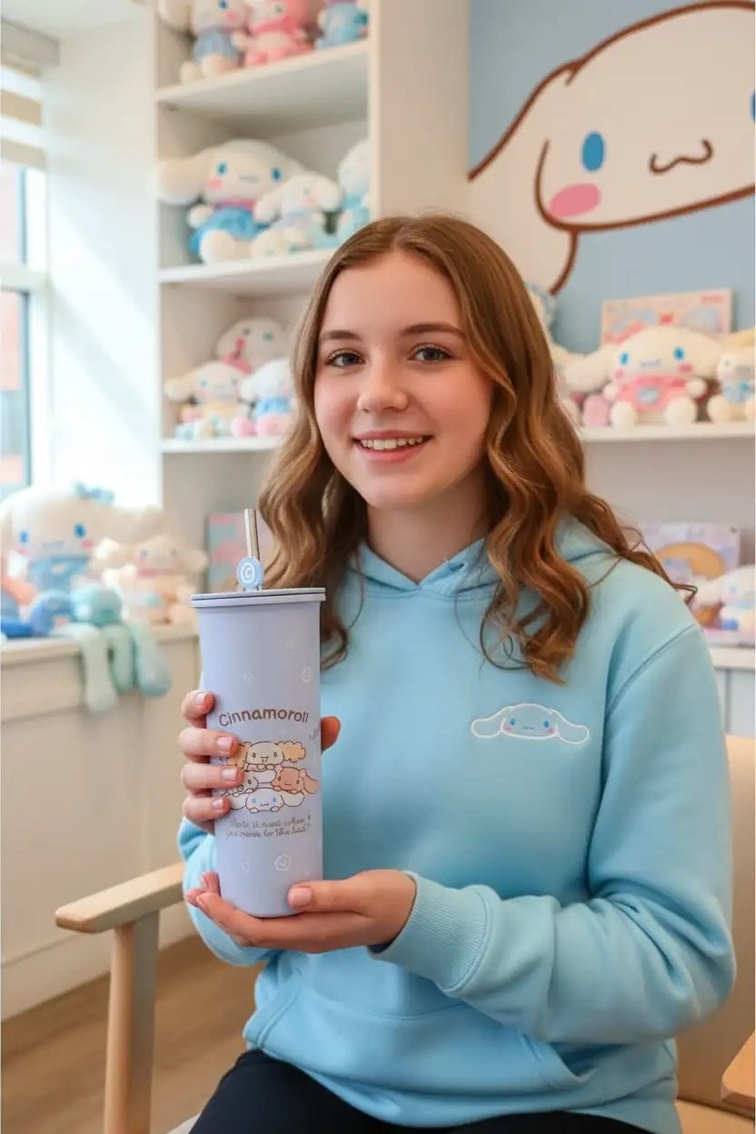 Sanrio Lisanslı Pipetli Paslanmaz Çelik Matara 800mL (Cinnammoroll)