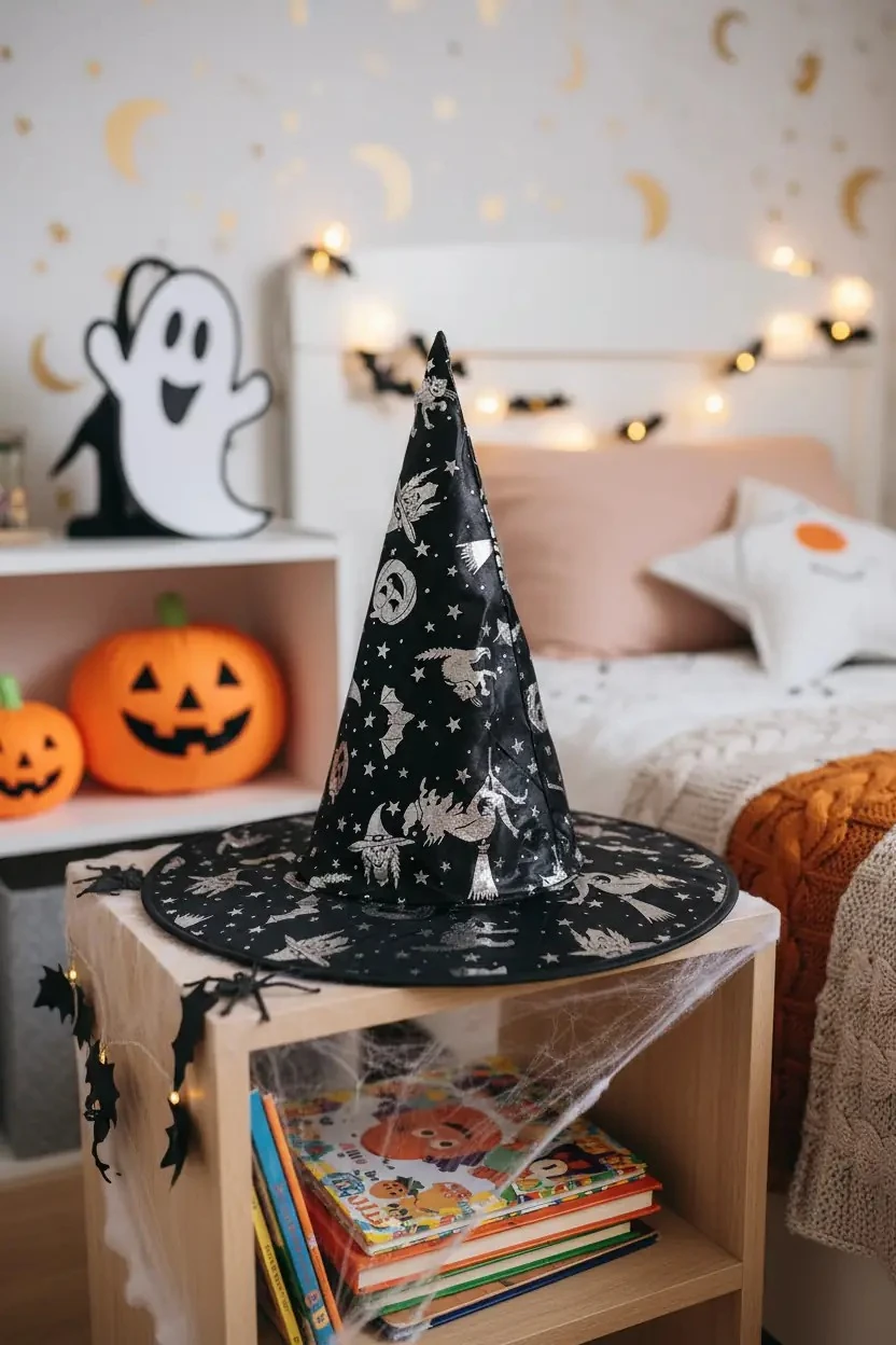 Halloween Siyah Gümüş Cadı Şapkası – Parıltılı Desenli Kostüm Aksesuarı Ve Parti Şapkası