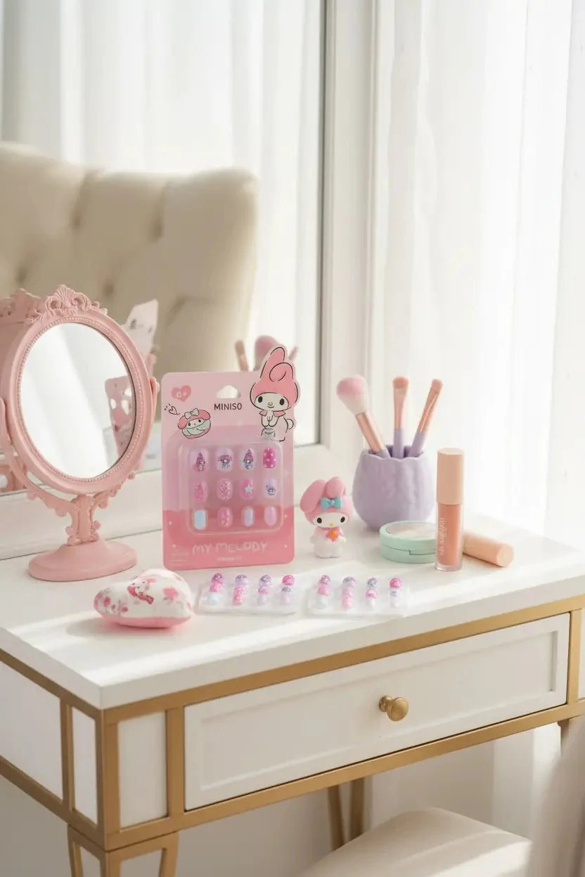 Sanrio Lisanslı My Melody Jöle Yapışkanlı Takma Tırnak Seti Mavi – Şeritli Zarif Tasarım