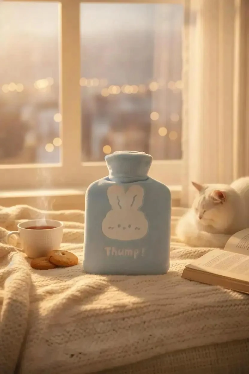 Miniso Lisanslı Hayvan Serisi Sıcak Su Torbası – 500 mL Mavi Peluş Kılıflı Termofor