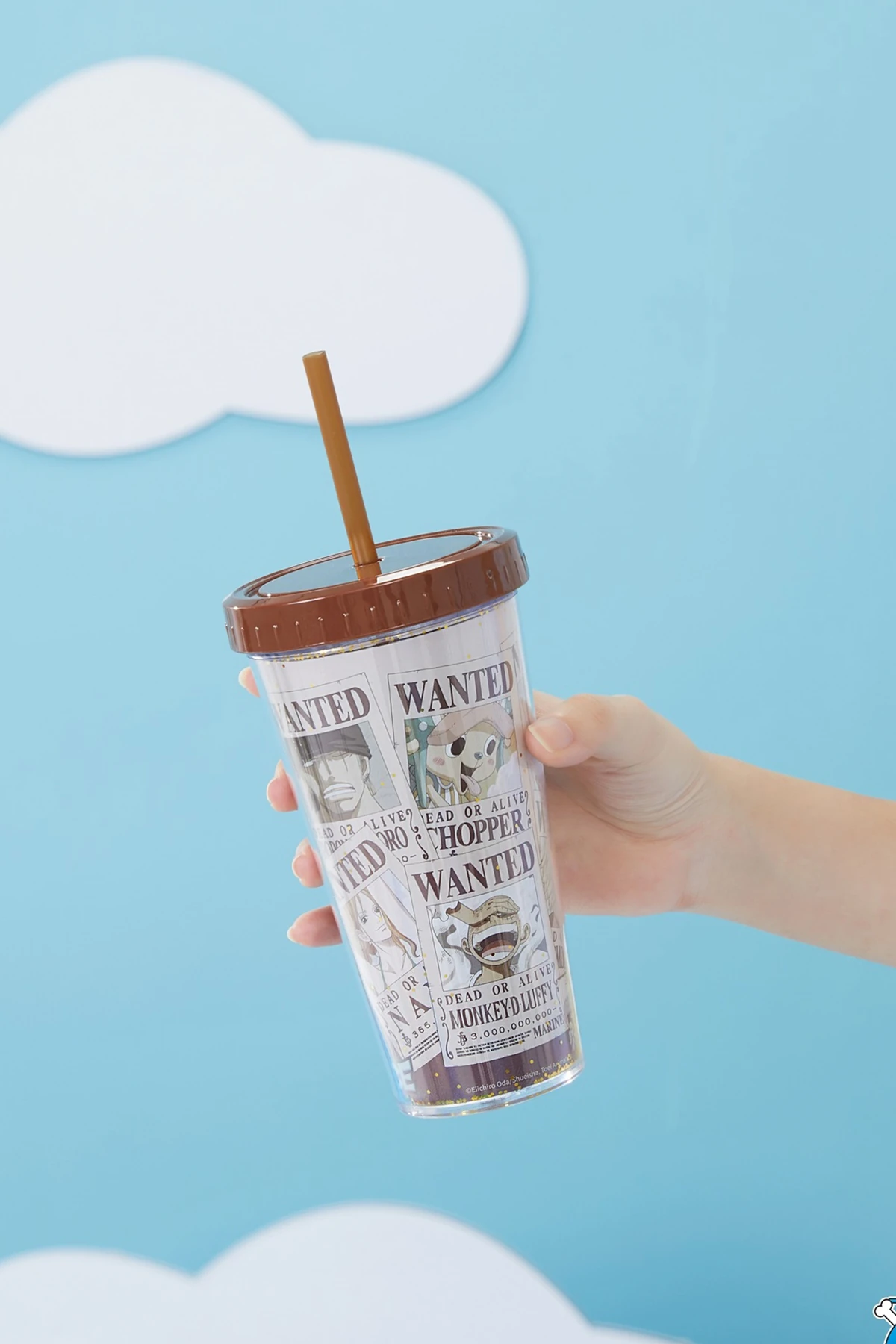 One Piece Lisanslı Çift Cidarlı Pipetli Plastik Su Kabı 420ml