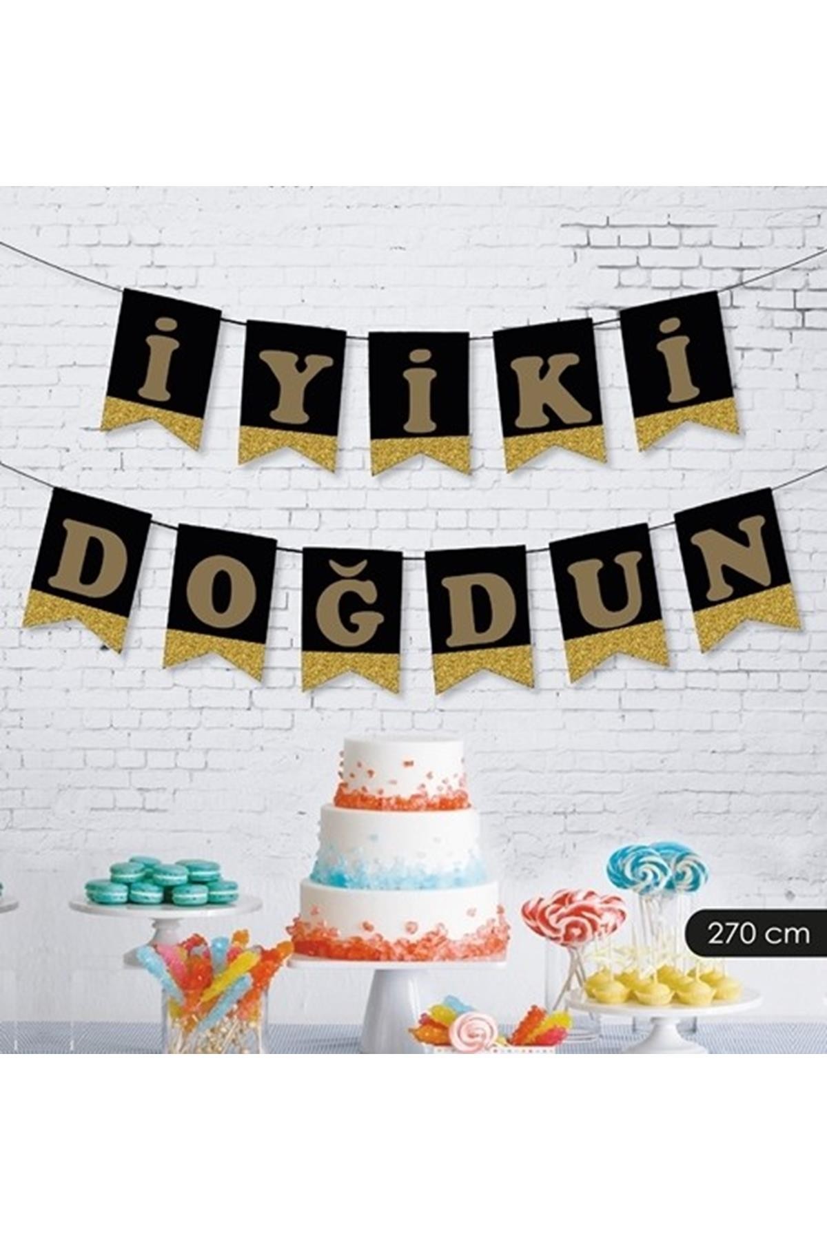 İyi Ki Doğdun Harf Afiş -Simli Siyah Altın