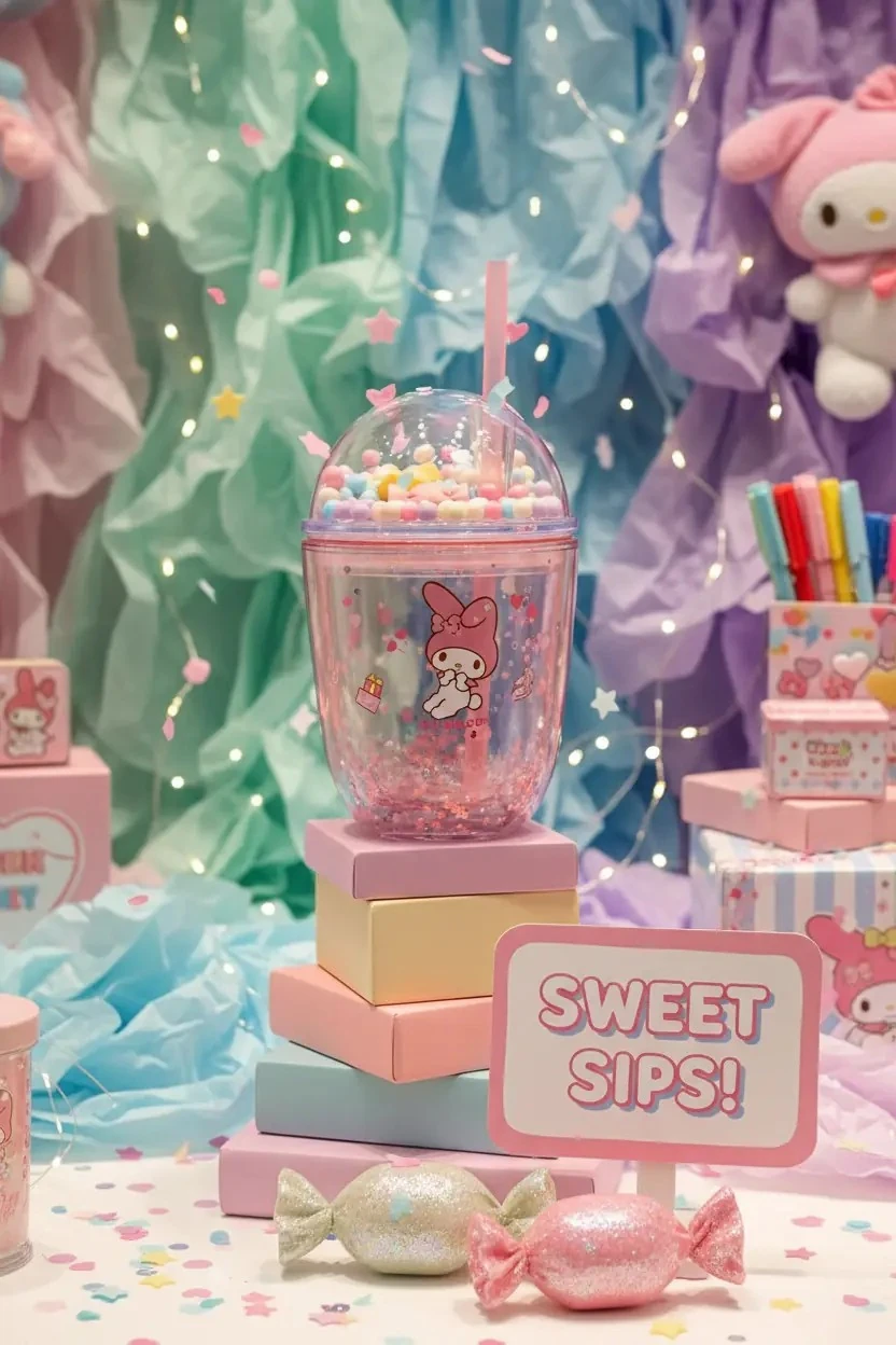 Sanrio Lisanslı Boncuklu Kapaklı Pipetli Plastik Şişe (435Ml) - My Melody